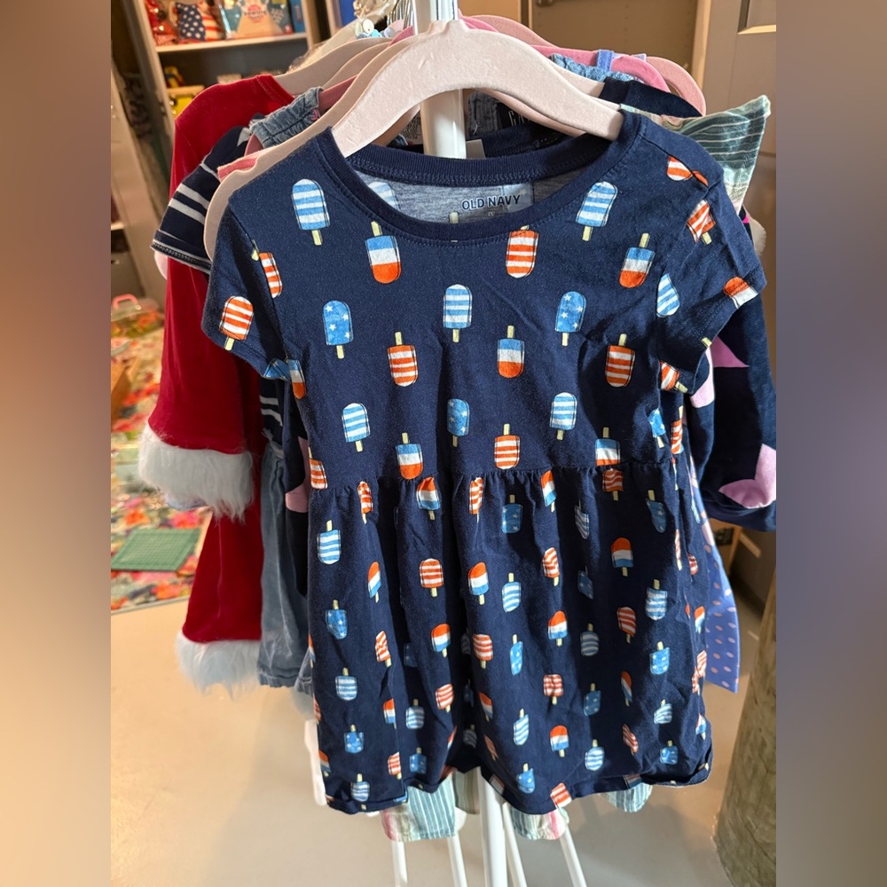 Old Navy Navy Dress with Red, White and Light Blue Popsicle Print